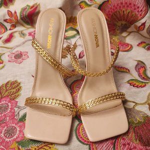 Size 10 Nude Heels with Gold Accents